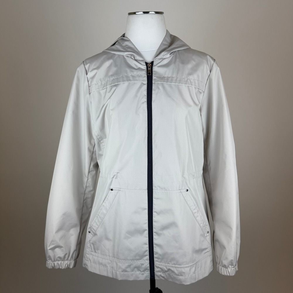 Gallery New York Beige Hooded Full Zip Windbreaker Jacket Womens Petite Size MP